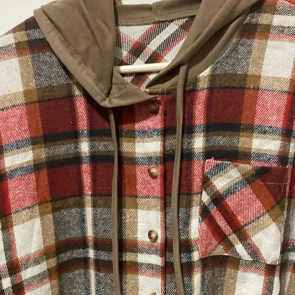 Plaid Hooded Women's Flannel Shacket - Picture 3 of 4